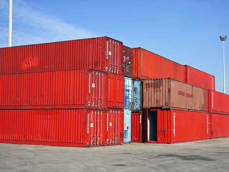 Shipping containers stacked in a pier                                                               の写真素材