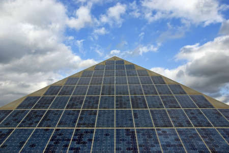 Large photovoltaic solar collector triangle shaped in a echnologic park of Spain (Europe)の写真素材