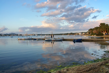Porto Colom bay at sunset in Majorca (Balearic Islands)の写真素材