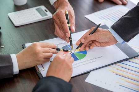 Close-up of group hand success business people person working together in office. Diversity of businessman and businesswoman attending corporate meetings. concept of friendship, cooperation corporate.の写真素材