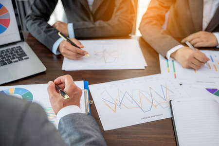 Group professional business people person working together to analyze in office, work together to...