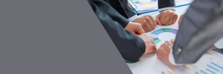 Banner of group hand success business people person working together in office. Diversity of businessman and businesswoman attending corporate meetings. concept of friendship, cooperation corporate.の写真素材