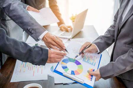Group professional business people person working together to analyze in office, work together to...