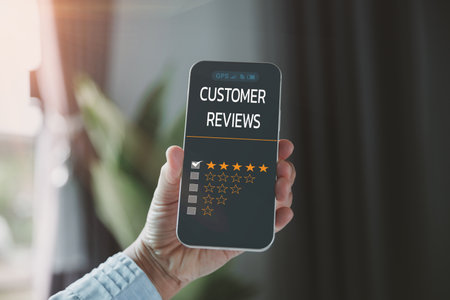Customer service and Satisfaction concept, Customers are satisfied with services of a five-star business company, raising their rank or raising the highest ratings, best assessment and ranking idea.の写真素材