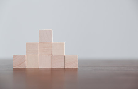 Blank wood cube or wooden block object for background use with copy space. Circle or square box toys for inserting concept icon symbol of business education strategy success. geometry for creativity.の写真素材