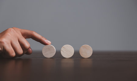 Blank wood cube or wooden block object for background use with copy space. Circle or square box toys for inserting concept icon symbol of business education strategy success. geometry for creativity.の写真素材