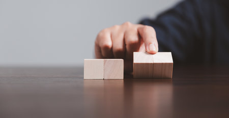 Blank wood cube or wooden block object for background use with copy space. Circle or square box toys for inserting concept icon symbol of business education strategy success. geometry for creativity.の写真素材