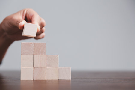 Blank wood cube or wooden block object for background use with copy space. Circle or square box toys for inserting concept icon symbol of business education strategy success. geometry for creativity.の写真素材