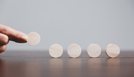 Blank wood cube or wooden block object for background use with copy space. Circle or square box toys for inserting concept icon symbol of business education strategy success. geometry for creativity.の写真素材