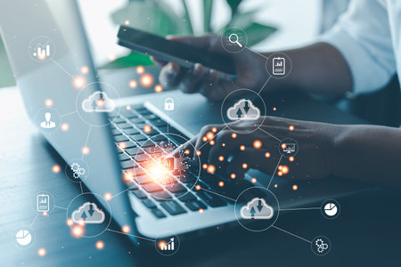 Digital transformation change management, internet of things. New technology bigdata and business process strategy, customer service management, cloud computing, smart industry. Ai intelligent serviceの写真素材