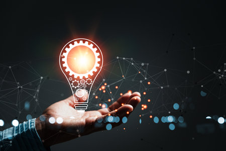 woman Hand holding Light bulb Global Internet connection. Business global internet connection application technology and digital marketing, Financial and banking, Digital link tech, big data.の写真素材