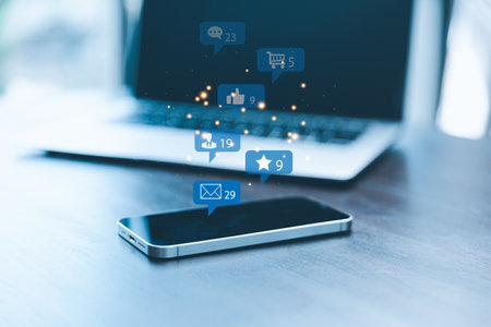 Business woman using smart phone with social network service or SNS, Social media concept. Woman...