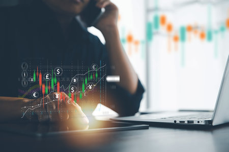 Stock business finance technology and investment concept. Stock Market Investments Funds and Digital...