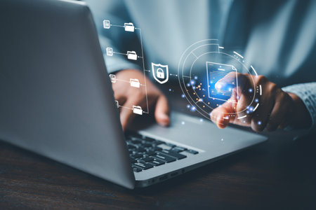 Online documentation database and process automation to efficiently manage files, IT staff working with Document Management System (DMS), Corporate business technology. Cognition on modern management.の写真素材