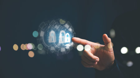 Cybersecurity and privacy concepts to protect data. Lock icon and internet network security...