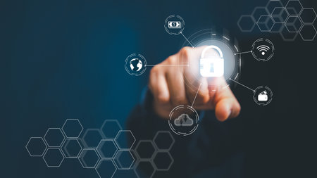 Cybersecurity and privacy concepts to protect data. Lock icon and internet network security...
