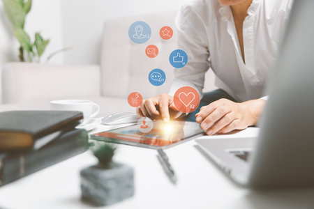 Woman using digital tablet and staying at home for online marketing business. Business woman using...