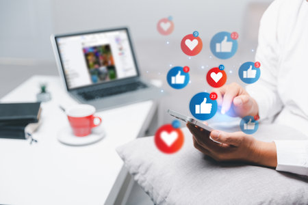 Business woman using digital smart phone, Social media concept. Person hand touching smartphone...