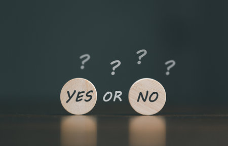 concept of choice yes or no on wooden. Business and lifestyle concept. Think With Yes Or No Choice, Business Choices For Difficult Situations, two wooden with yes or no word on it.の写真素材