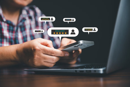Customer service and Satisfaction concept, Business person are touching the virtual screen on happy...