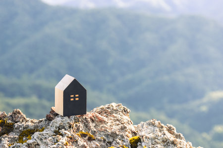 Modern Luxury Home with Stunning Natural Surroundings, Residential Estate in a Picturesque Setting. Elegant and Spacious House, Tranquil Estate amidst Nature's Beauty.の写真素材