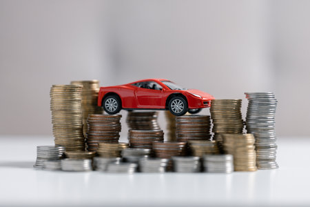 Signing a contract for the purchase of a new car, money cash, car, and car key on a contract...