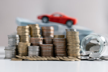 Signing a contract for the purchase of a new car, money cash, car, and car key on a contract...