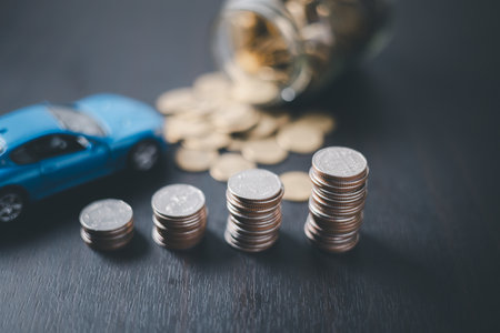 Insurance claim accident car form, Car loan, insurance and leasing time. Planning to manage transportation finance costs. Concept of car insurance business, saving buy with tax and loan for new car.の写真素材