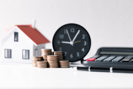 House with money. Concept of finance or refinance real estate. Symbol of house stands against background of us dollars. Property investment. Home mortgage loan rate. Saving money for retirement.の写真素材