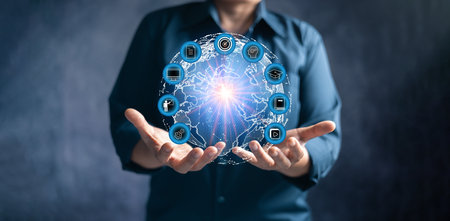 Study online class webinar technology. Technology course, teaching, business training concept....