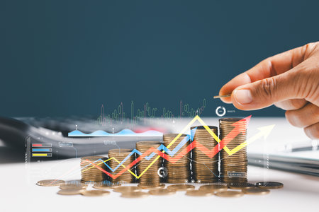Investment market growth analysis concept. planning long-term investments, buying DCA mutual funds,...