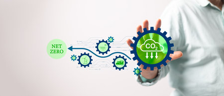 Reduce CO2 emission concept in hand for environmental, global warming, Sustainable development and...