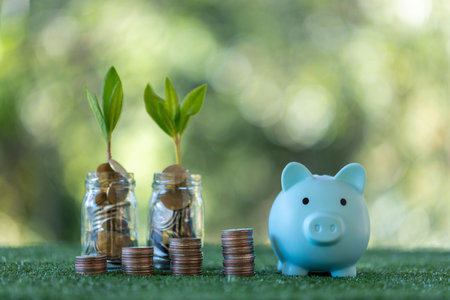 Concept of saving money and wise investment in finance drives the growth of a business, reflecting...