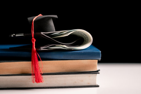 Save money for college, study finance, manage your bank accounts wisely and view education valuable investment requiring careful financial planning and saving. save, money, study, finance, educationの写真素材
