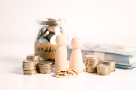 Couple invested their money in gold jewelry and managed their wedding finances carefully, using their wealth and cash savings to celebrate their engagement in style. money, couple, wedding, cash.の写真素材