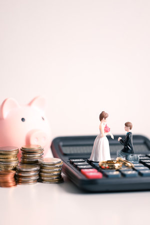 Save money for a wedding, wise to manage your finance by investing in gold, utilizing banking services, and understanding the broader economy and currency business, even down to every last coin.の写真素材