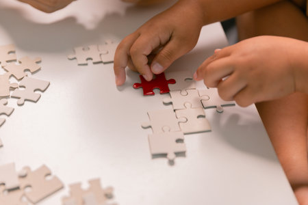 Educational game provides children with fun and learning through toy puzzle that fosters creativity, development, and active play. growth, helping, human, idea, imagination, improvement, inspire.の写真素材