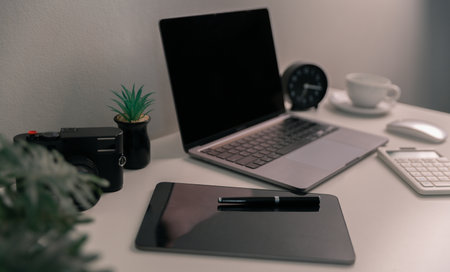Remote business operations take place online in cyberspace, using digital technology, computers, and...