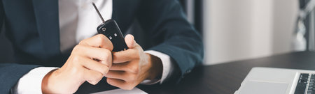 Concept business vehicle finance protection office plan investment buy sell car ensuring idea financial security. automobile agent hand protect purchase insurance and loan deal. banner with copy spaceの写真素材