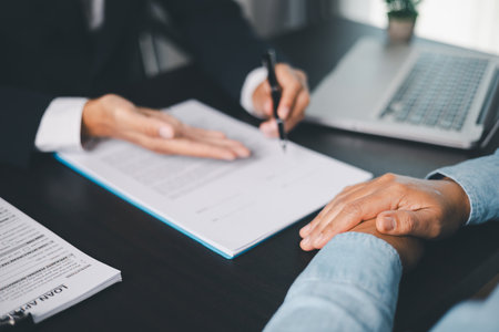 Business people signing contract making deal with life insurance agent Concept for consultant health insurance life insurance savings plan. Approved stamp with Business people contract making dealの写真素材