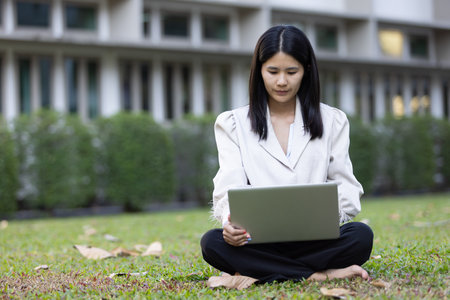 Future remote work combines technology smart phone connection online white digital business woman enable e-learning productivity while travel blend comfort modern devices serenity computer equipmentの写真素材