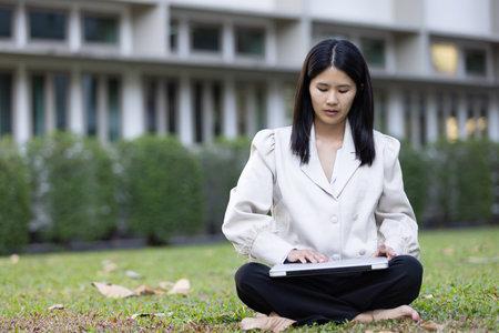 Future remote work combines technology smart phone connection online white digital business woman enable e-learning productivity while travel blend comfort modern devices serenity computer equipmentの写真素材