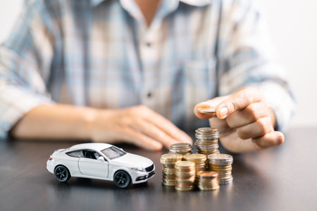 Concept businessman vehicle finance protection office plan investment protect hand save buy sell car ensuring idea financial security automobile agent purchase insurance secure favorable loan dealの写真素材