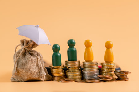 Insurance background money coin concept business protection finance sale financial investment buy automobile purchase loan deal agent rent rental premium assurance save banking tax return calculationの写真素材