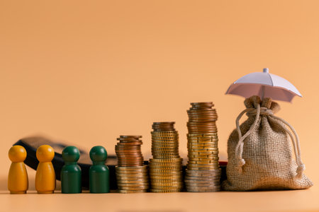 Insurance background money coin concept business protection finance sale financial investment buy automobile purchase loan deal agent rent rental premium assurance save banking tax return calculationの写真素材