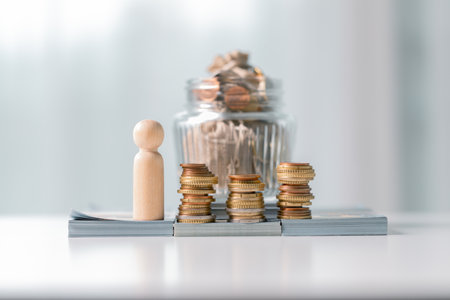 Business save money coin growth concept involves strategic financial management investment loan bank real estate economic development encourage buy income stack investment economy return accountancyの写真素材