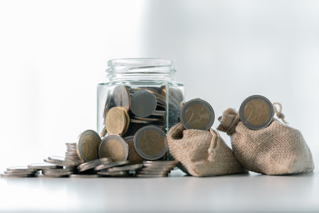 Business save money coin growth concept involves strategic financial management investment loan bank...