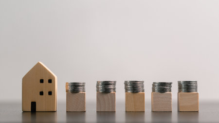 Business home concept involves strategic financial management money coin save bank real estate economic loan investment development growth encourage accountancy buy income stack investment economyの写真素材