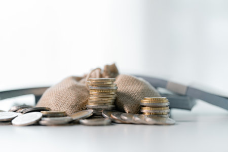 Business save money coin growth concept involves strategic financial management investment loan bank real estate economic development encourage buy income stack investment economy return accountancyの写真素材