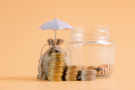 Insurance background money coin concept business protection finance sale financial investment buy automobile purchase loan deal agent rent rental premium assurance save banking tax return calculationの写真素材